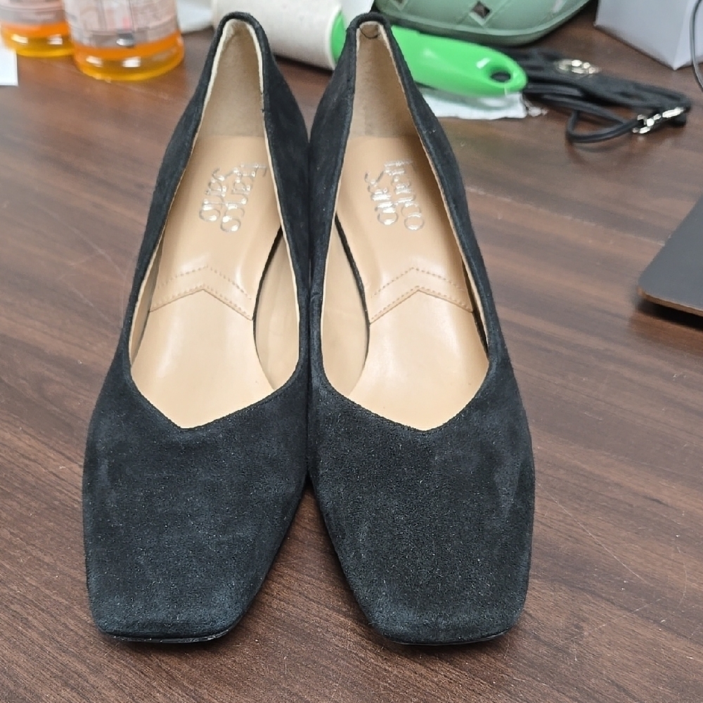 Franco Sarto Size 6 Black Suede Square Toe Pisa Pumps